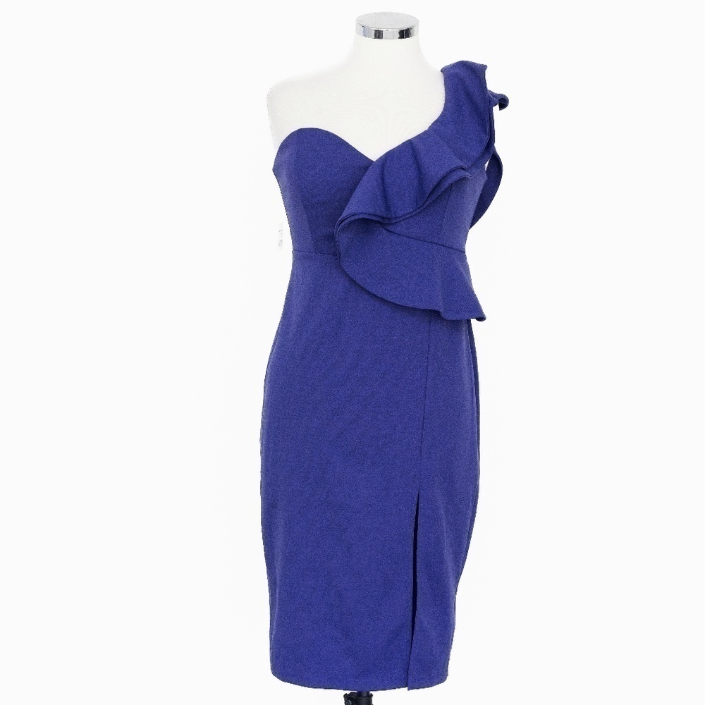 Bebe -  One-Shoulder‎ Ruffle Midi Dress - Picture 2 of 15